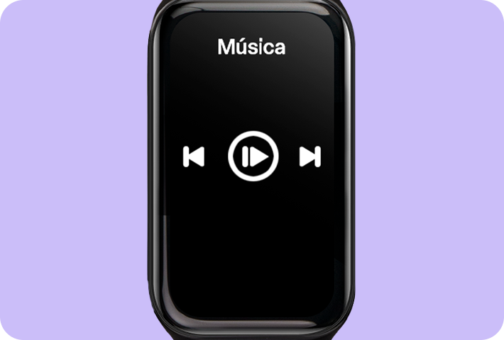 Um smartwatch exibindo o aplicativo de música